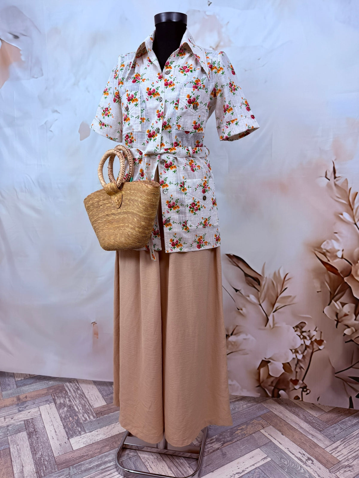 Sacou vintage floral cu cordon