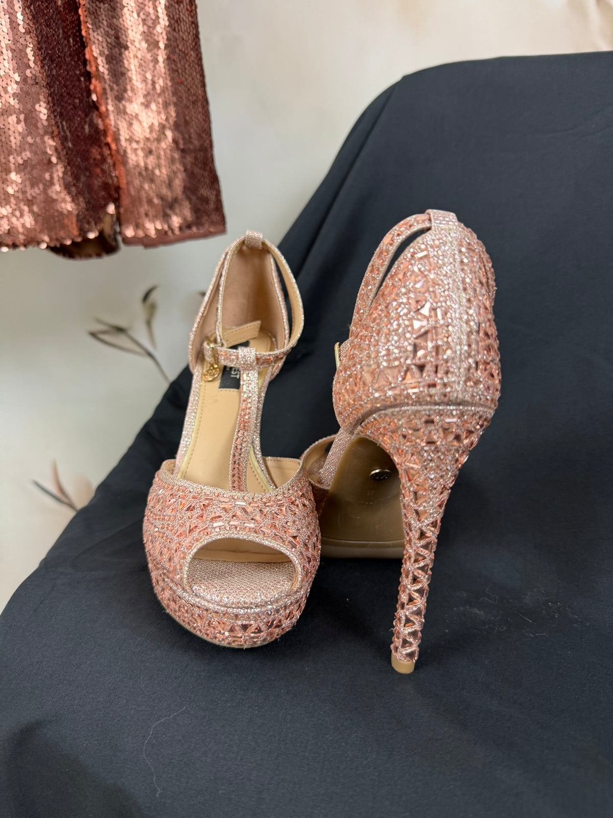 Sandale Nine West cu cristale rose gold | After Dark