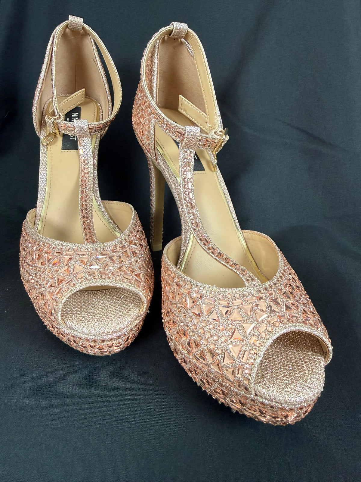 Sandale Nine West cu cristale rose gold | After Dark