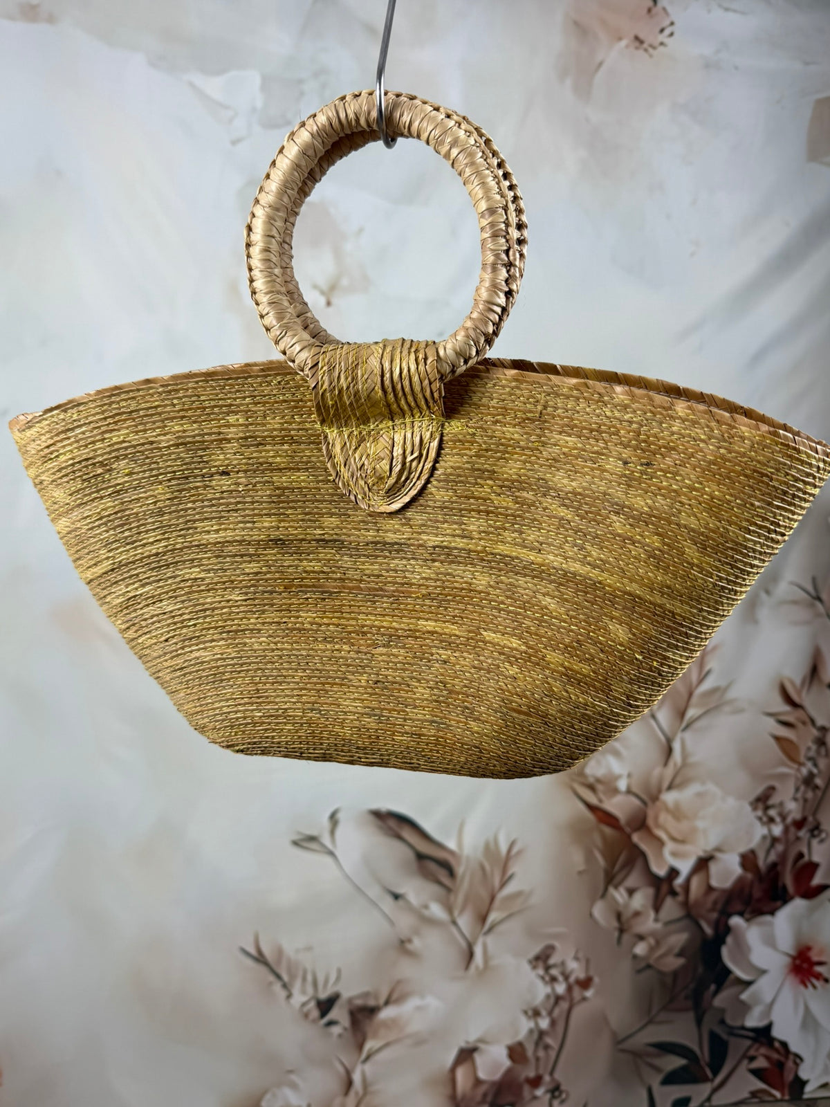 Geantă vintage din paie cu mânere rotunde | Golden Straw