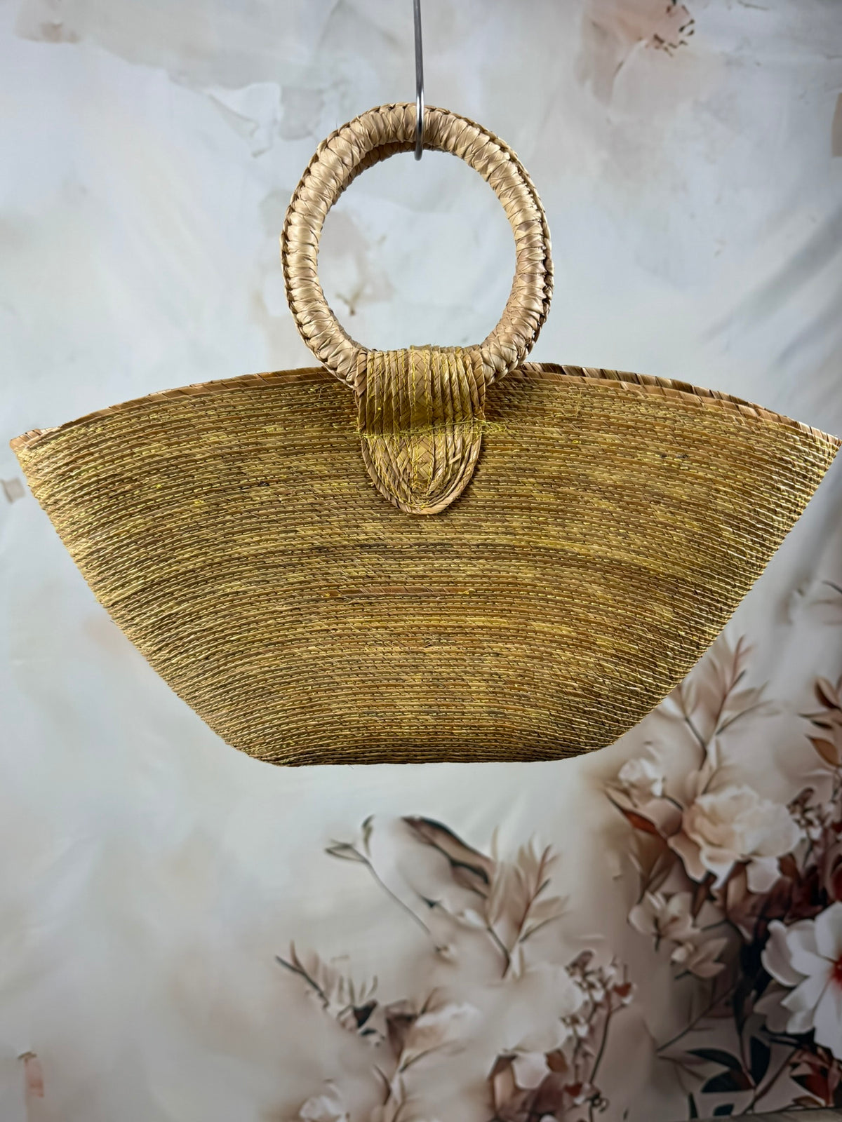 Geantă vintage din paie cu mânere rotunde | Golden Straw