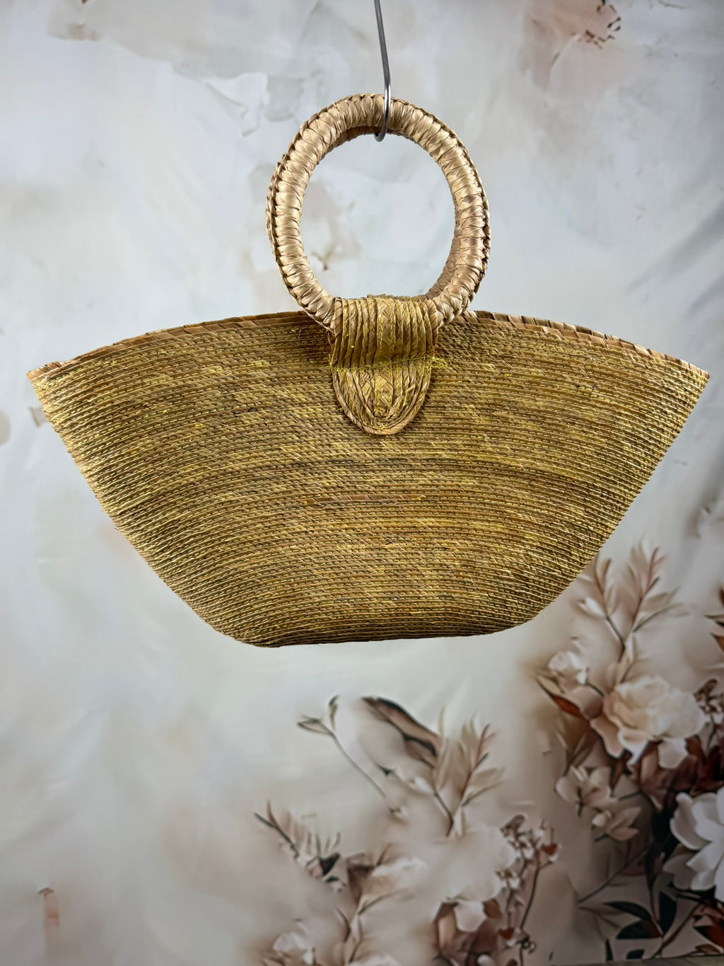 Geantă vintage din paie cu mânere rotunde | Golden Straw