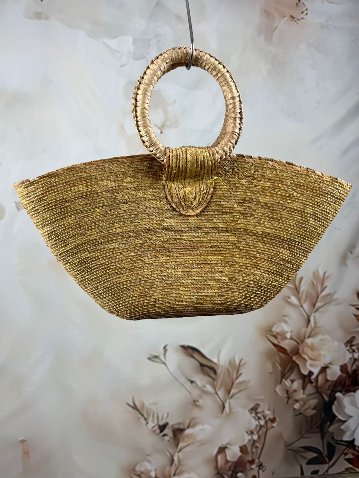 Geantă vintage din paie cu mânere rotunde | Golden Straw