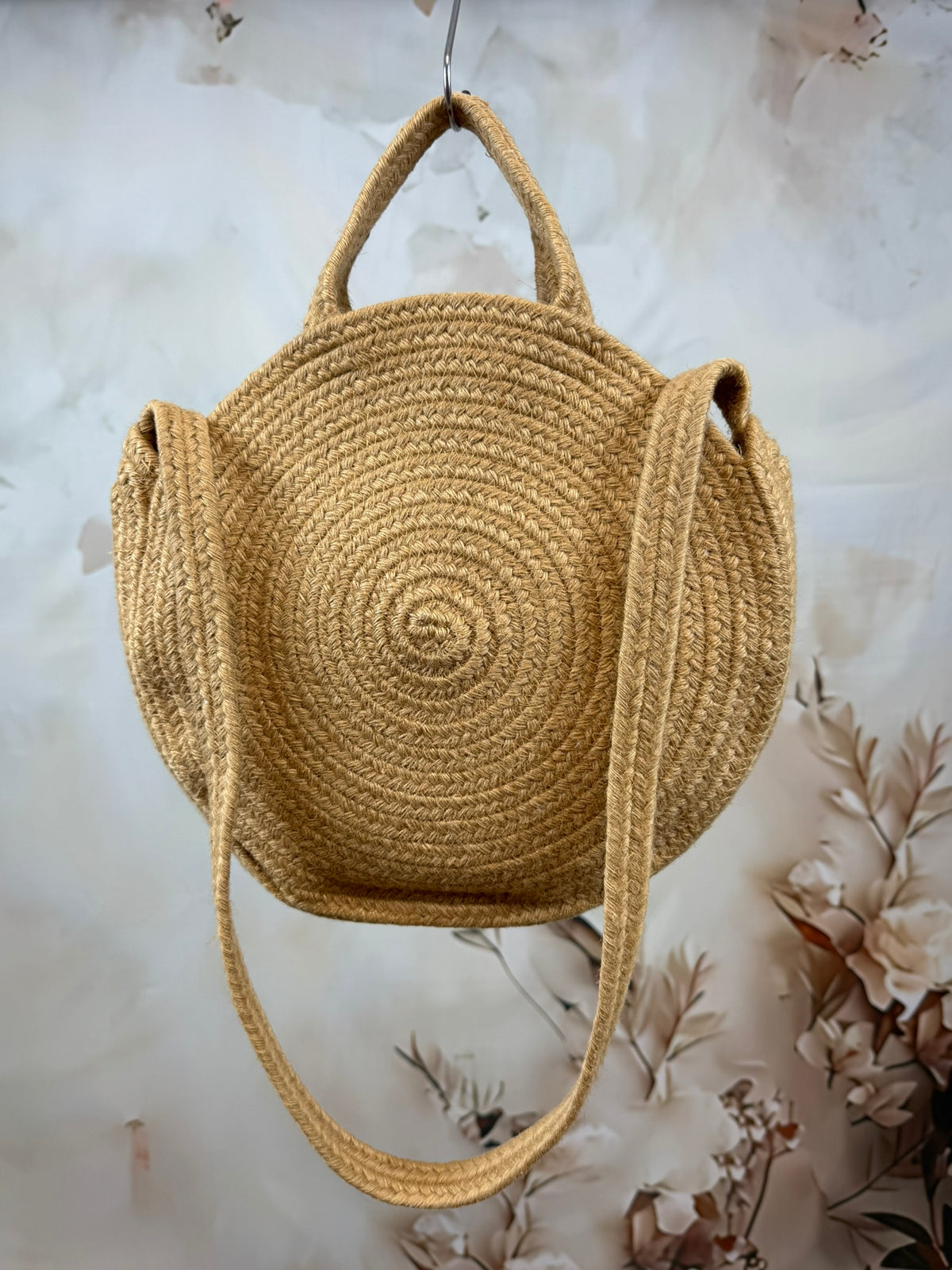 Geantă rotundă împletită cu mânere | Natural Circle