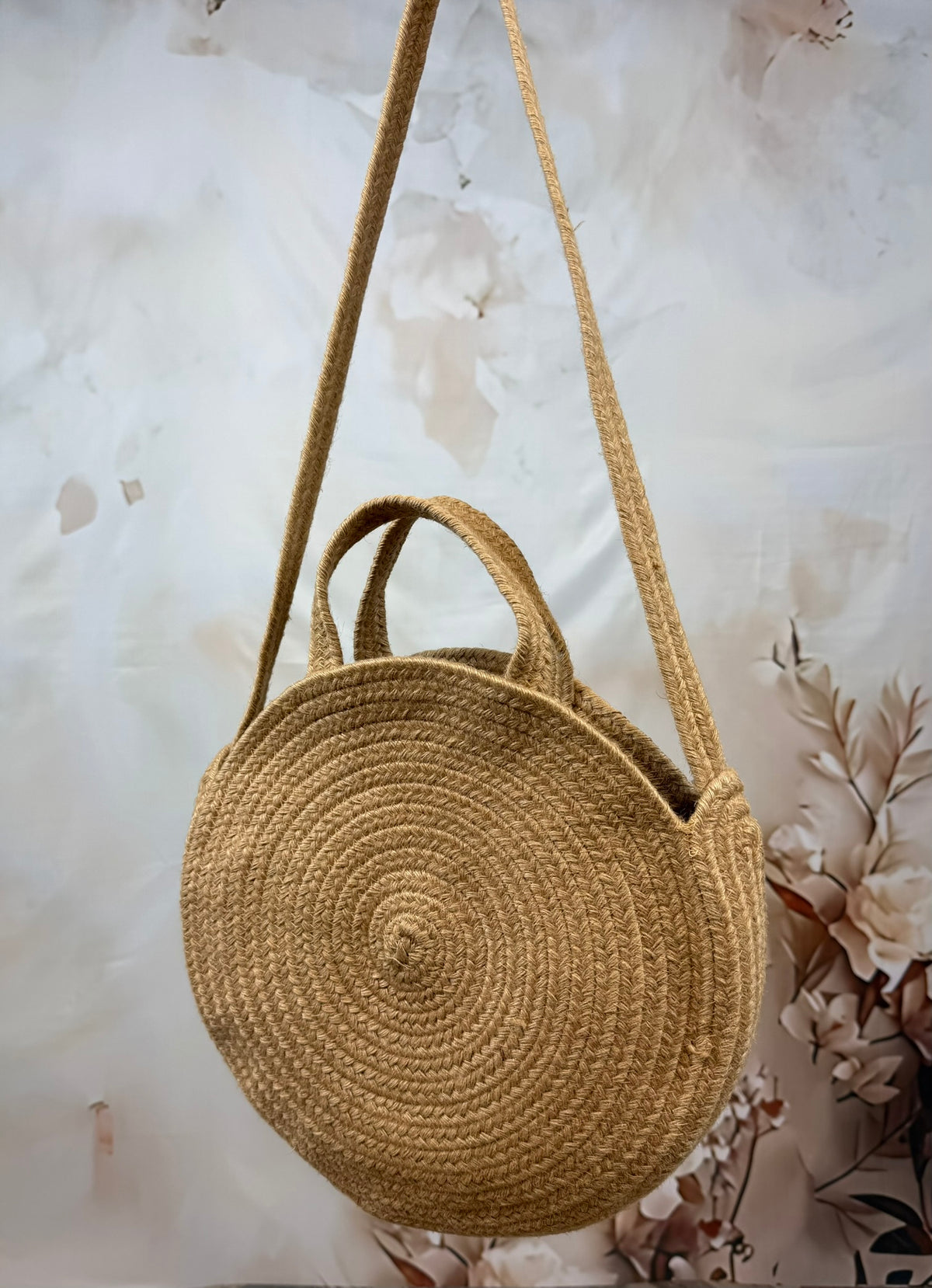 Geantă rotundă împletită cu mânere | Natural Circle