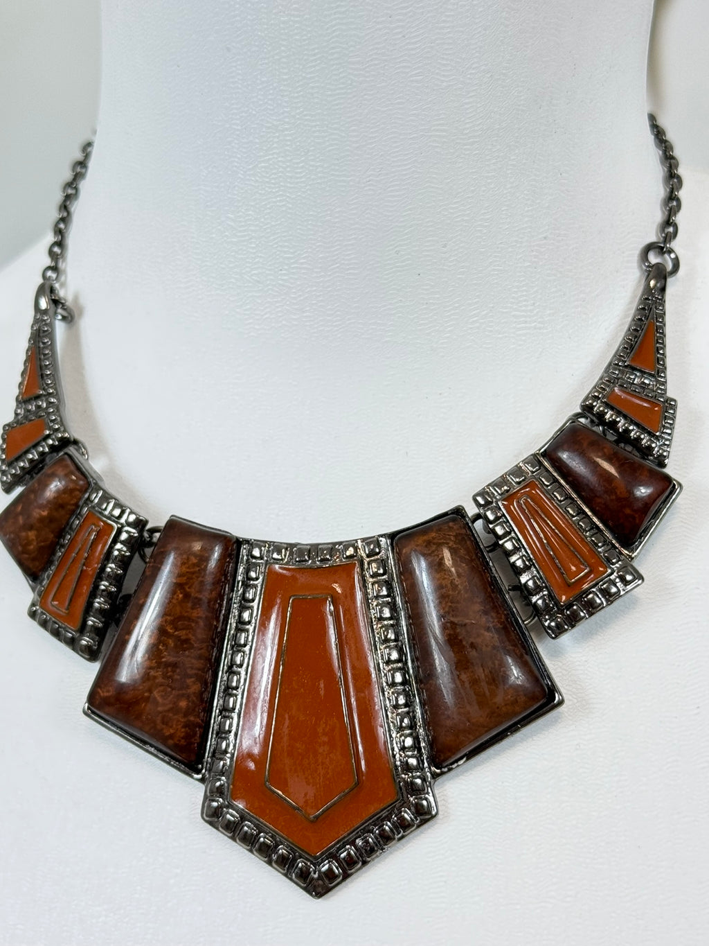 Colier statement retro în tonuri arămii | Amber Geometry