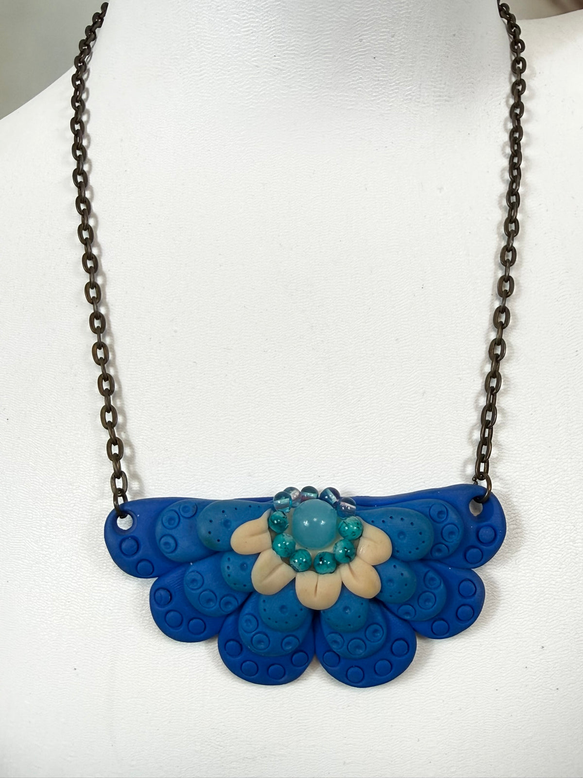Colier statement handmade din FIMO albastru | Cobalt Bloom