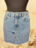 Fustă Mini din Denim Bleu cu Tiv Franjurat