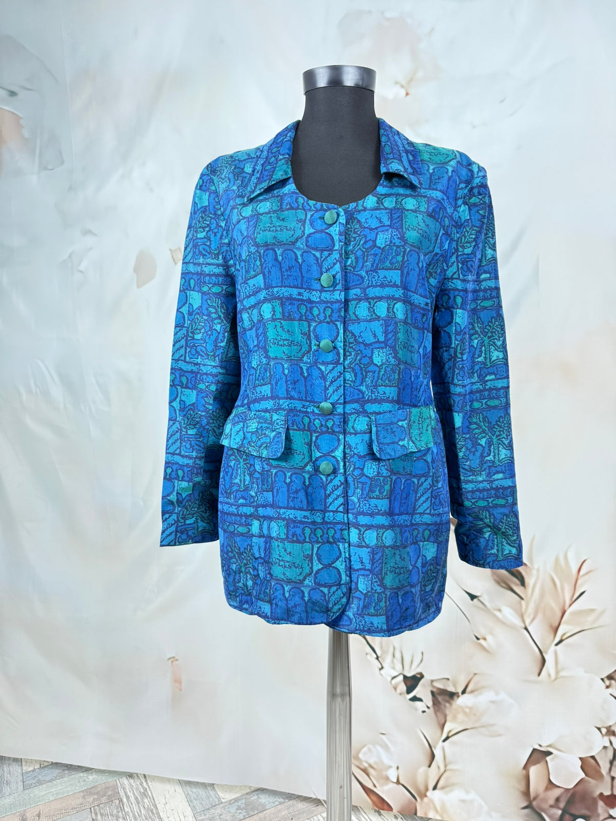 Sacou True Vintage din Mătase Naturală cu Print Artistic