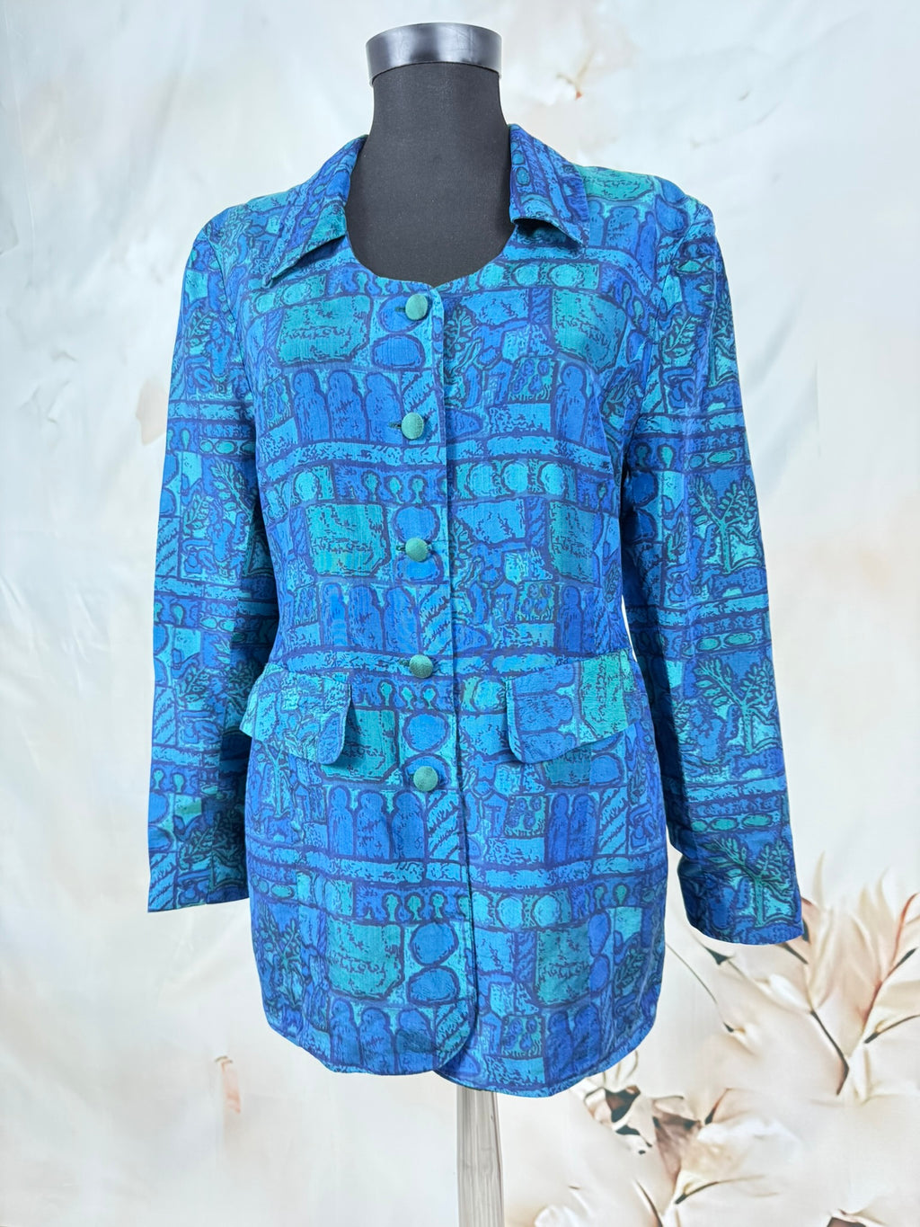 Sacou True Vintage din Mătase Naturală cu Print Artistic