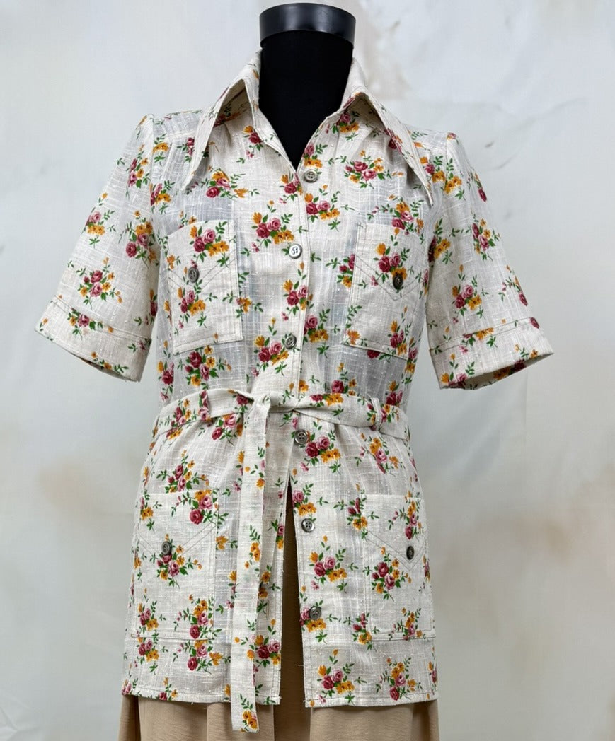 Sacou vintage floral cu cordon