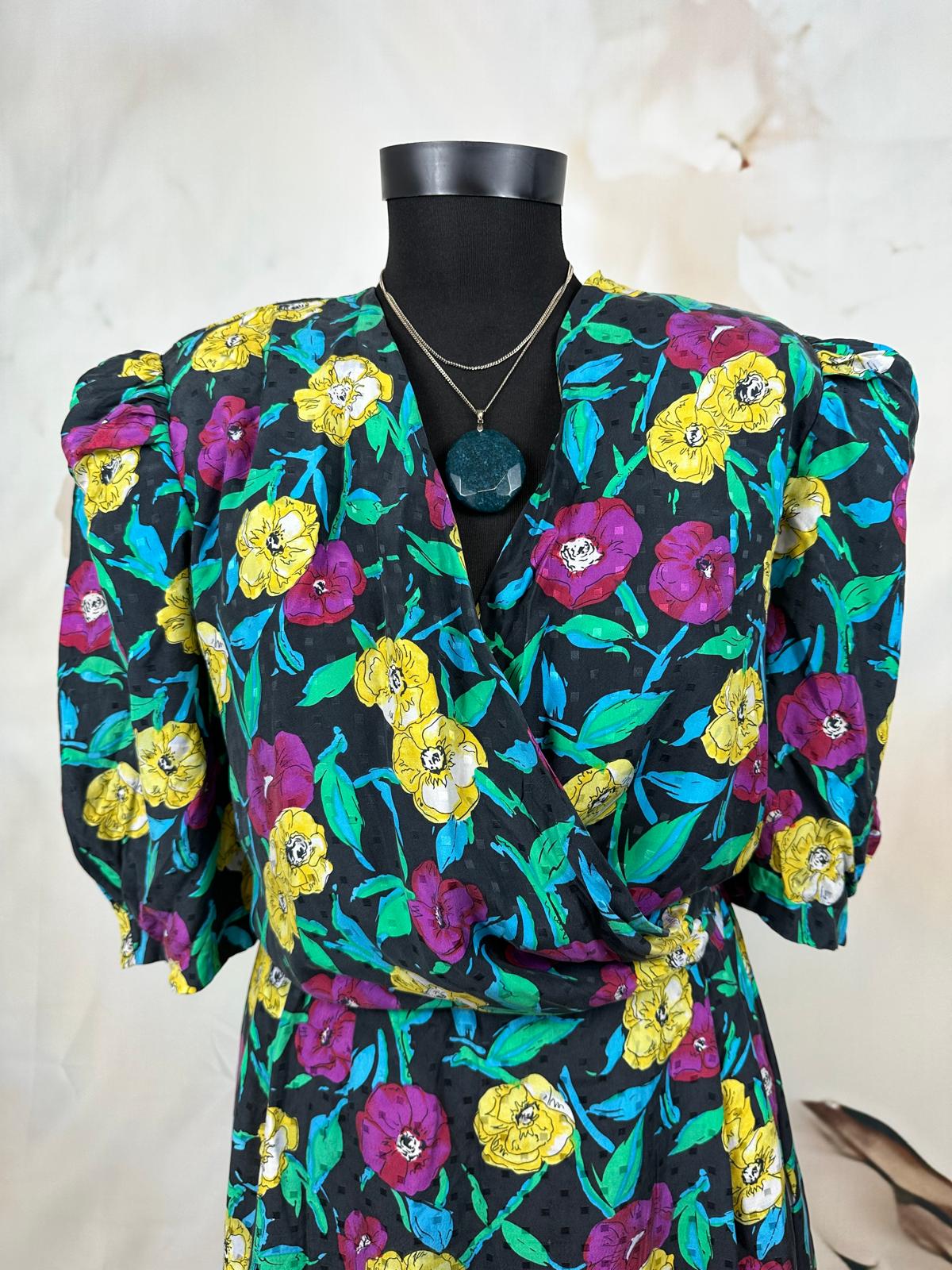 Rochie midi petrecută din mătase 100% cu print floral