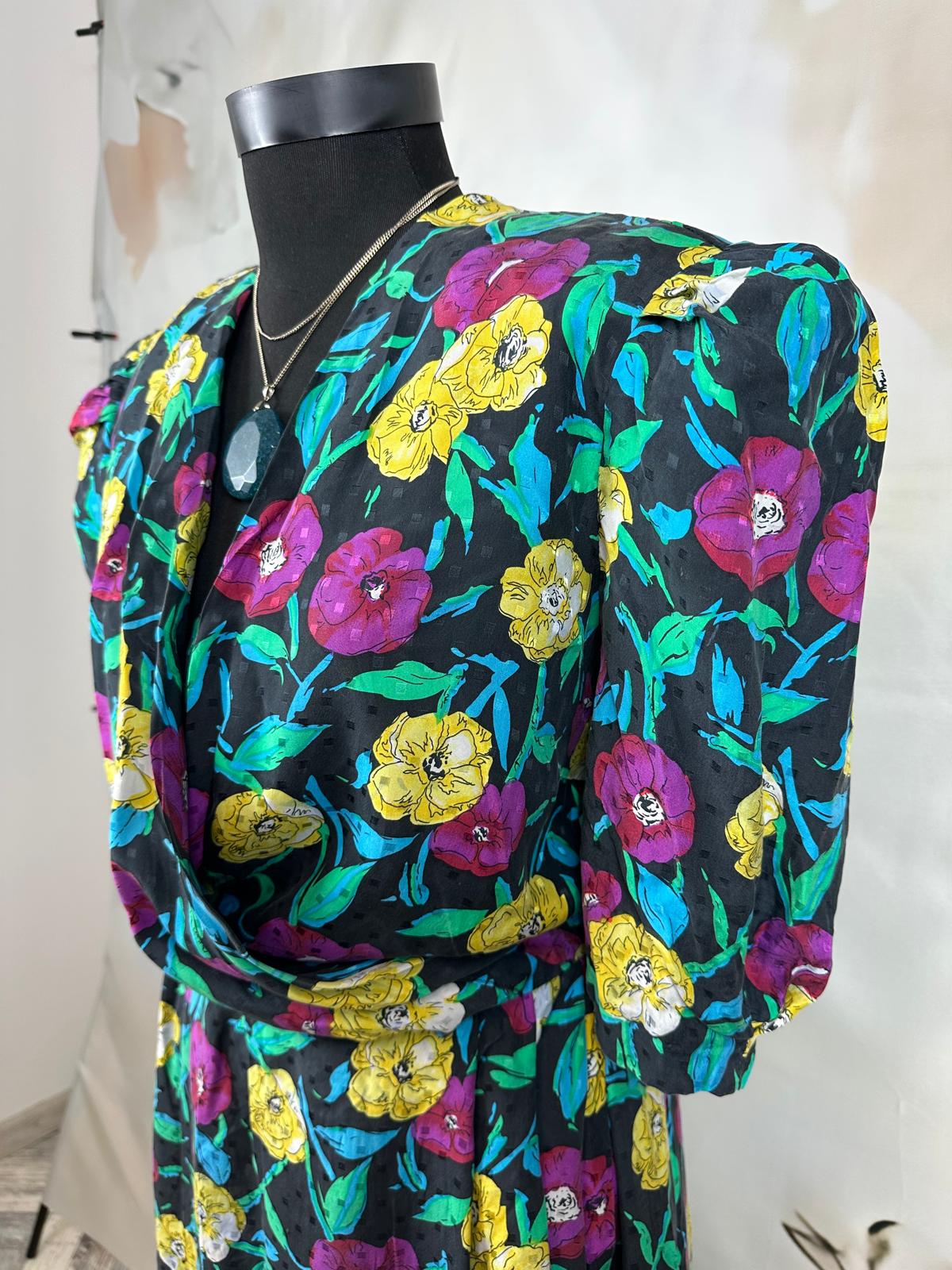Rochie midi petrecută din mătase 100% cu print floral