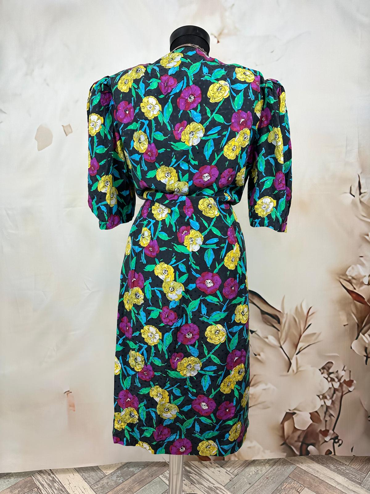 Rochie midi petrecută din mătase 100% cu print floral