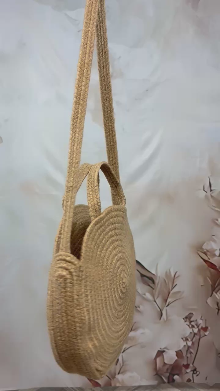 Geantă rotundă împletită cu mânere | Natural Circle