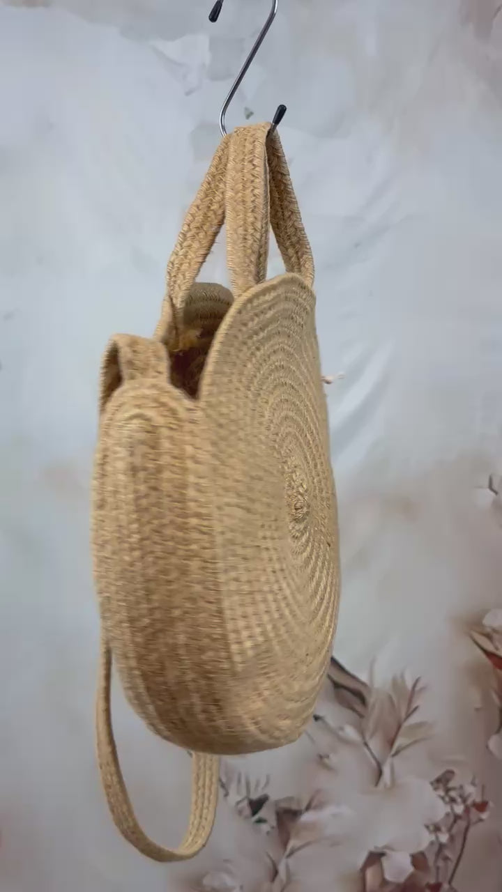 Geantă rotundă împletită cu mânere | Natural Circle
