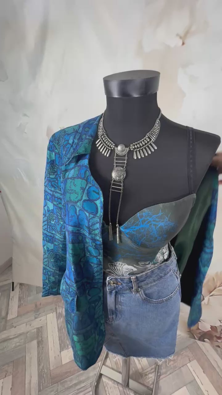 Sacou True Vintage din Mătase Naturală cu Print Artistic